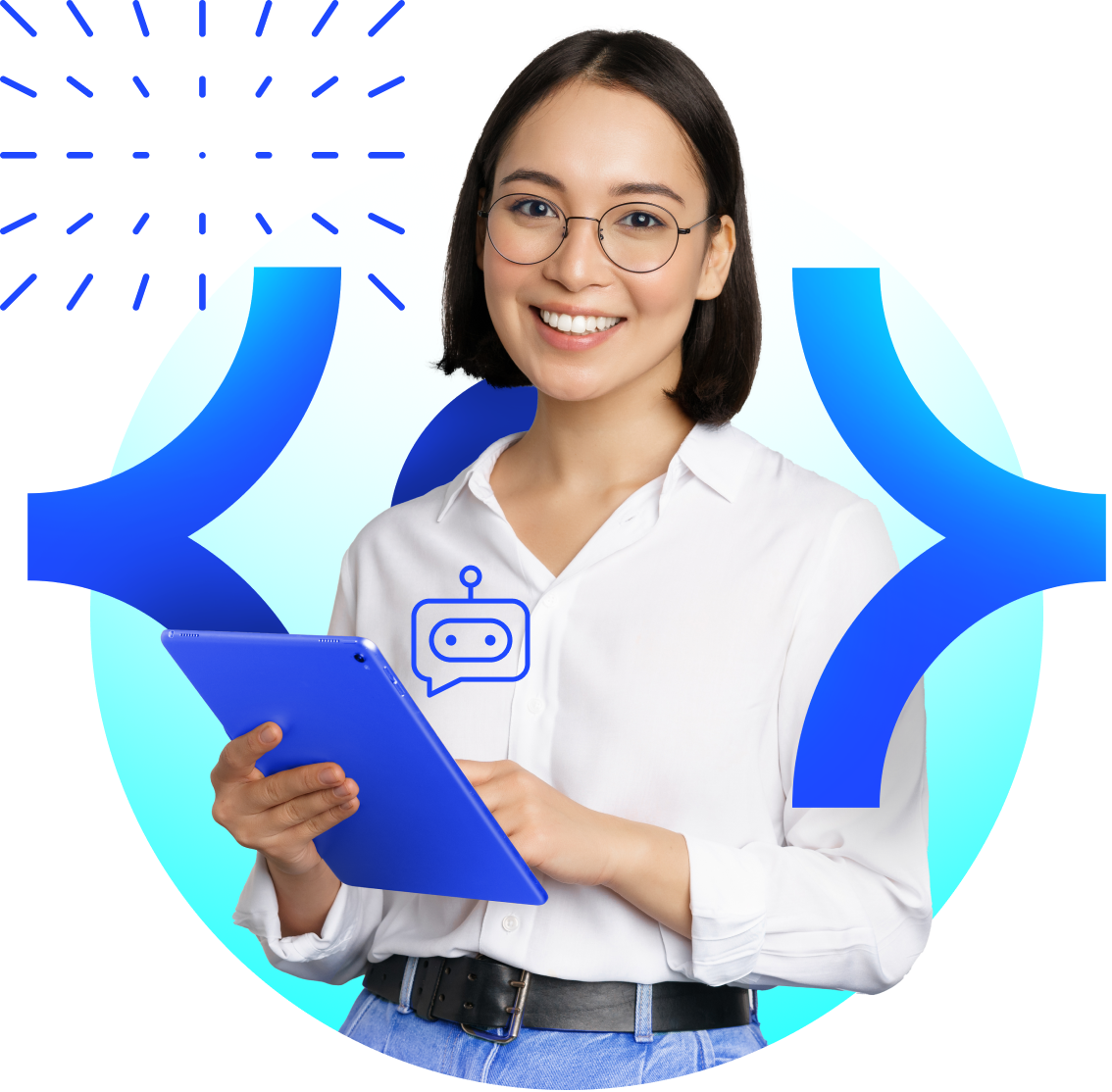 Recruiter smiling holding a tablet